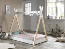 Hausbett >TIPI< in Weiß/Natur aus Massive Kiefer - 146x131x84cm (BxHxT)