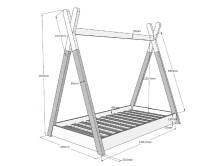 Hausbett >TIPI< in Weiß/Natur aus Massive Kiefer - 146x131x84cm (BxHxT)