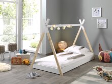 Hausbett >TIPI< in Weiß/Natur aus Massive Kiefer - 206x135,5x105,5cm (BxHxT)
