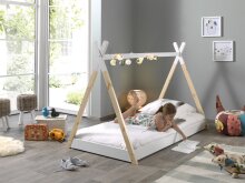 Hausbett >TIPI< in Weiß/Natur aus Massive Kiefer - 206x135,5x105,5cm (BxHxT)