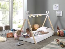 Hausbett >TIPI< in Weiß/Natur aus Massive Kiefer - 206x135,5x105,5cm (BxHxT)