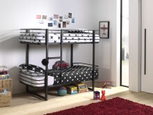 Etagenbett >OSCAR< in Schwarz aus Metall - 205x166x99cm (BxHxT)