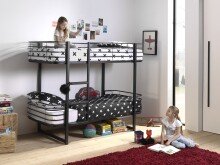 Etagenbett >OSCAR< in Schwarz aus Metall - 205x166x99cm (BxHxT)