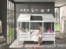 Hausbett >HAUSBETT< in Weiß aus Massiv Kiefer und MDF - 214,2x174x105,3 (BxHxT)