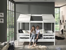 Hausbett >HAUSBETT< in Weiß aus Massiv Kiefer und MDF - 214,2x174x105,3 (BxHxT)