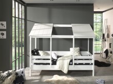 Hausbett >HAUSBETT< in Weiß aus Massiv Kiefer und MDF - 214,2x174x105,3 (BxHxT)