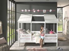 Hausbett >HAUSBETT< in Weiß aus Massiv Kiefer und MDF - 214,2x174x105,3 (BxHxT)