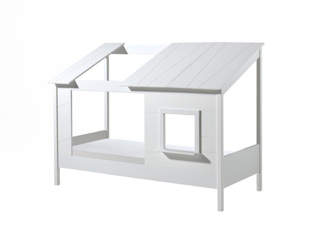 Hausbett >HAUSBETT< in Weiß aus Massiv Kiefer und MDF - 214x158,5x105cm (BxHxT)