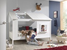 Hausbett >HAUSBETT< in Weiß aus Massiv Kiefer und MDF - 214x158,5x105cm (BxHxT)