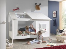Hausbett >HAUSBETT< in Weiß aus Massiv Kiefer und MDF - 214x158,5x105cm (BxHxT)