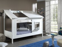 Hausbett >HAUSBETT< in Weiß aus Massiv Kiefer und MDF - 214x158,5x105cm (BxHxT)