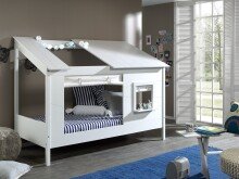 Hausbett >HAUSBETT< in Weiß aus Massiv Kiefer und MDF - 214x158,5x105cm (BxHxT)