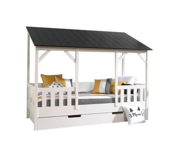 Hausbett >HAUSBETT< in Weiß-Schwarz - 214,2x174x105,3 (BxHxT)