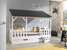 Hausbett >HAUSBETT< in Weiß-Schwarz - 214,2x174x105,3 (BxHxT)