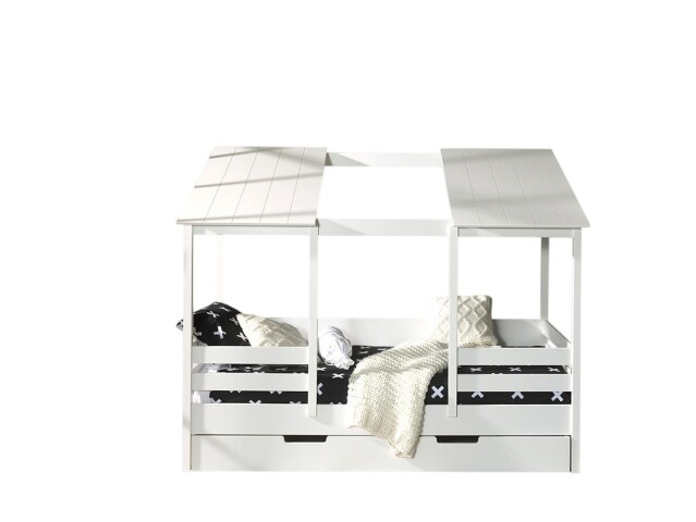 Hausbett >HAUSBETT< in Weiß aus Massiv Kiefer und MDF - 214,2x174x105,3 (BxHxT)