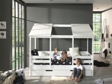 Hausbett >HAUSBETT< in Weiß aus Massiv Kiefer und MDF - 214,2x174x105,3 (BxHxT)