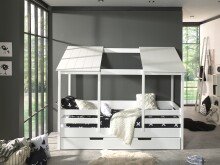 Hausbett >HAUSBETT< in Weiß aus Massiv Kiefer und MDF - 214,2x174x105,3 (BxHxT)