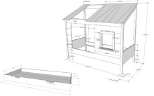 Hausbett >HAUSBETT< in Weiß aus Massiv Kiefer und MDF - 214x158,5x105cm (BxHxT)