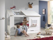 Hausbett >HAUSBETT< in Weiß aus Massiv Kiefer und MDF - 214x158,5x105cm (BxHxT)
