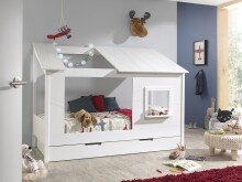 Hausbett >HAUSBETT< in Weiß aus Massiv Kiefer und MDF - 214x158,5x105cm (BxHxT)