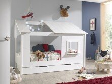 Hausbett >HAUSBETT< in Weiß aus Massiv Kiefer und MDF - 214x158,5x105cm (BxHxT)