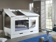 Hausbett >HAUSBETT< in Weiß aus Massiv Kiefer und MDF - 214x158,5x105cm (BxHxT)