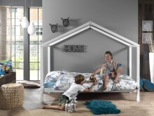 Hausbett >DALLAS< in Weiß aus Massive Kiefer - 210x170x97cm (BxHxT)