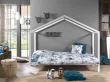 Hausbett >DALLAS< in Weiß aus Massive Kiefer - 210x170x97cm (BxHxT)