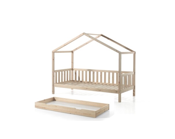 Hausbett >DALLAS< in Natur aus Massive Kiefer - 210x170x97cm (BxHxT)