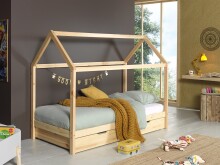 Hausbett >DALLAS< in Natur aus Massive Kiefer - 208x158,5x98cm (BxHxT)