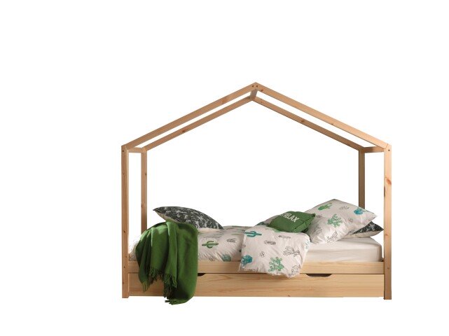 Hausbett >DALLAS< in Natur aus Massive Kiefer - 210x170x97cm (BxHxT)