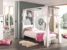 Himmelbett >PINO< in Weiß aus Skandinavische Kiefer und MDF - 208x191x98 (BxHxT)