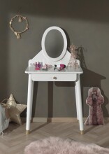 Schminktisch >BILLY< in Satin Weiß aus Massiv Kiefer und MDF - 70x129x40 (BxHxT)