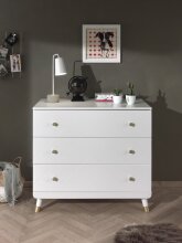 Kommode >BILLY< in Satin Weiß aus Massiv Kiefer und MDF - 100x89x57cm (BxHxT)