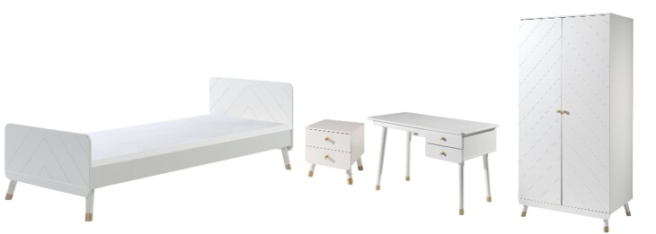 Jugendzimmer-Set >BILLY< in Satin Weiß aus Massiv Kiefer und MDF