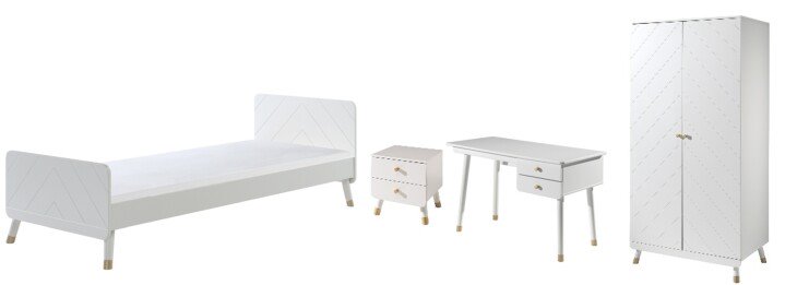 Jugendzimmer-Set >BILLY< in Satin Weiß aus Massiv Kiefer und MDF