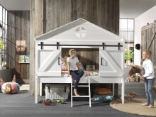 Spielbett >BARNIE< in Weiß aus Massiv Kiefer und MDF - 218,3x201,8x137cm (BxHxT)