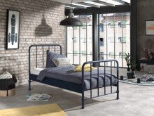 Metallbett >BRONXX< in Blau matt aus Metall -...