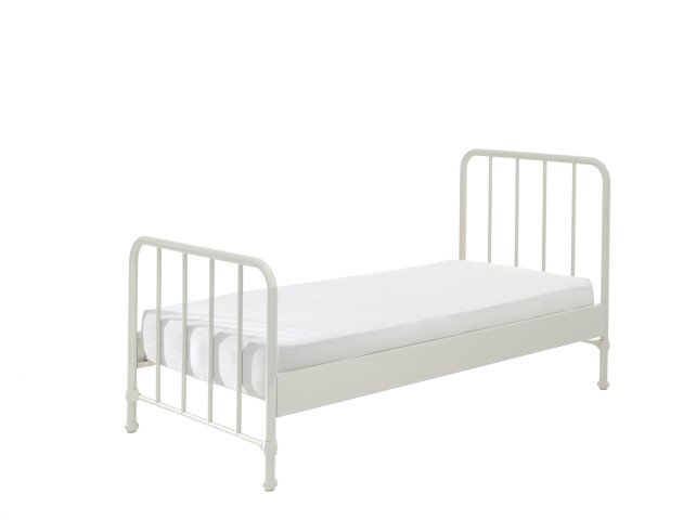 Metallbett >BRONXX< in Weiß matt aus Metall - 96,5x110x206cm (BxHxT)