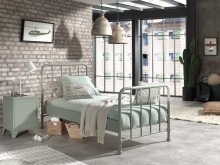 Metallbett >BRONXX< in Grün matt aus Metall - 96,5x110x206cm (BxHxT)