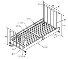 Metallbett >BRONXX< in Grün matt aus Metall - 96,5x110x206cm (BxHxT)