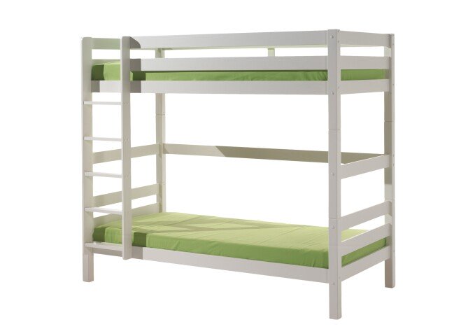 Etagenbett >PINO< in Kiefer massiv weiß lackiert - 210x182x105 (BxHxT)