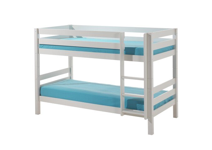 Etagenbett >PINO< in Kiefer massiv weiß lackiert - 210x140x105 (BxHxT)