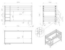 Etagenbett >PINO< in Kiefer massiv weiß lackiert - 210x140x105 (BxHxT)