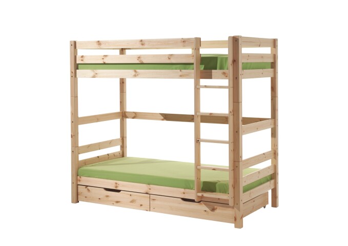 Etagenbett >PINO< in Kiefer massiv natur lackiert - 210x182x105 (BxHxT)