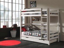 Etagenbett >PINO< in Kiefer massiv weiss lackiert -...