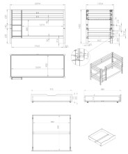 Etagenbett >PINO< in Kiefer massiv weiss lackiert - 210x140x105 (BxHxT)