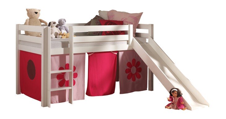 Spielbett >PINO< in Kiefer massiv weiß lackiert - 210x114x218 (BxHxT)