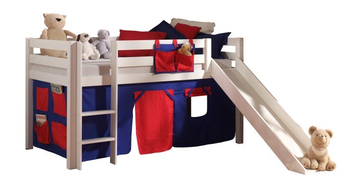 Spielbett >PINO< in Kiefer massiv weiß lackiert - 210x114x218 (BxHxT)