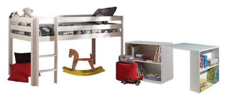 Funktionsbett >PINO< in Bett Kiefer massiv, Beimöbel MDF weiß lackiert